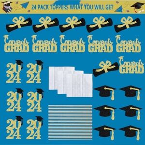 Graduation Gold/Black Party Centerpiece Decorations CELEBRATE! 2024 ~ 48 Pcs